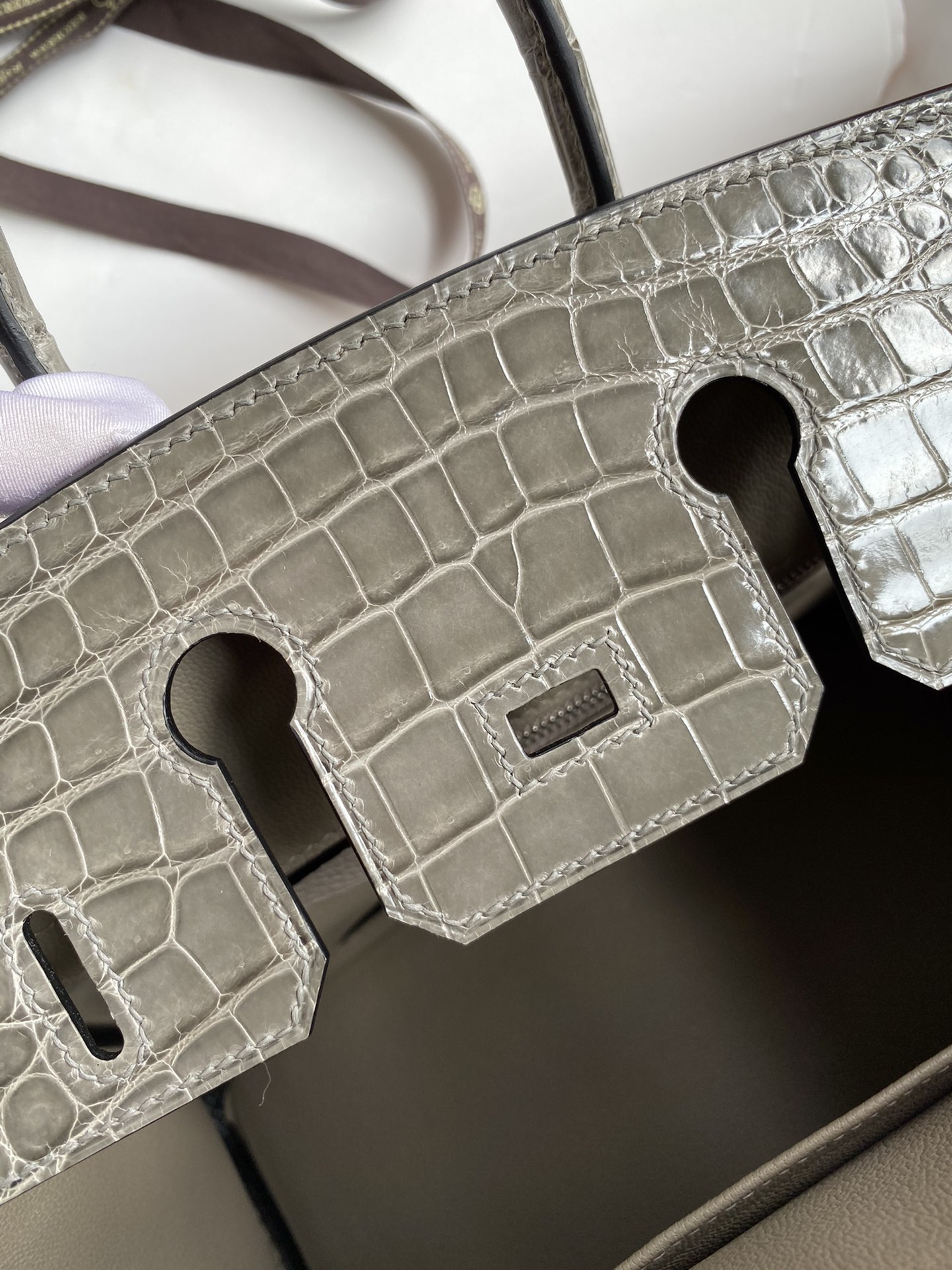 Hermes Touch Birkin 25CM Bag In Gris Asphalte Togo and Shiny Niloticus Crocodile Skin